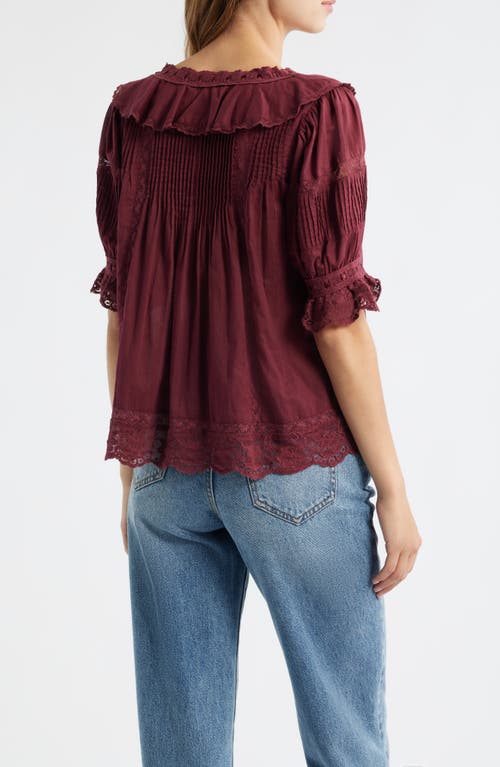 Loveshackfancy Romilly Ruffle & Lace Top In Burgundy