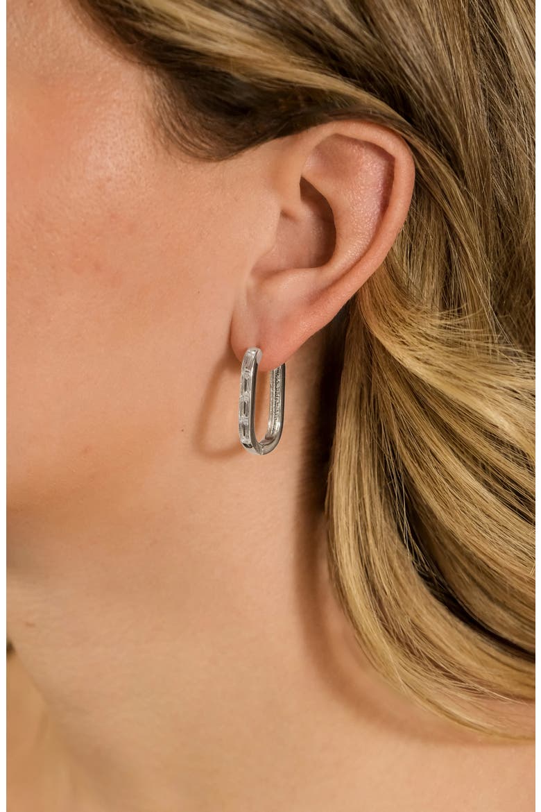 Roxanne Cubic Zirconia Hoop Earrings, Alternate, color, SILVER