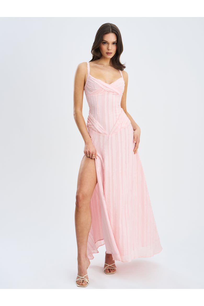Mallory Stripe Jacquard High Slit Gown, Alternate, color, Baby Pink Stripe