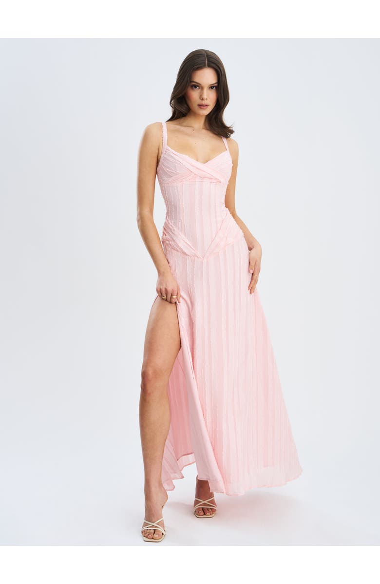 Miss Circle Mallory Stripe Jacquard High Slit Gown, Alternate, color, Baby Pink Stripe