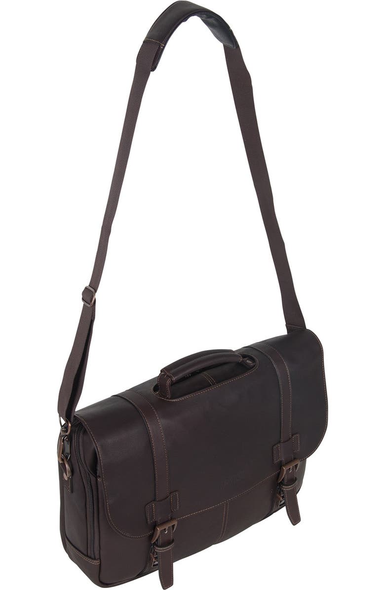 Kenneth Cole Colombian Leather 16” Laptop Computer Portfolio Messenger Briefcase, Alternate, color, Brown