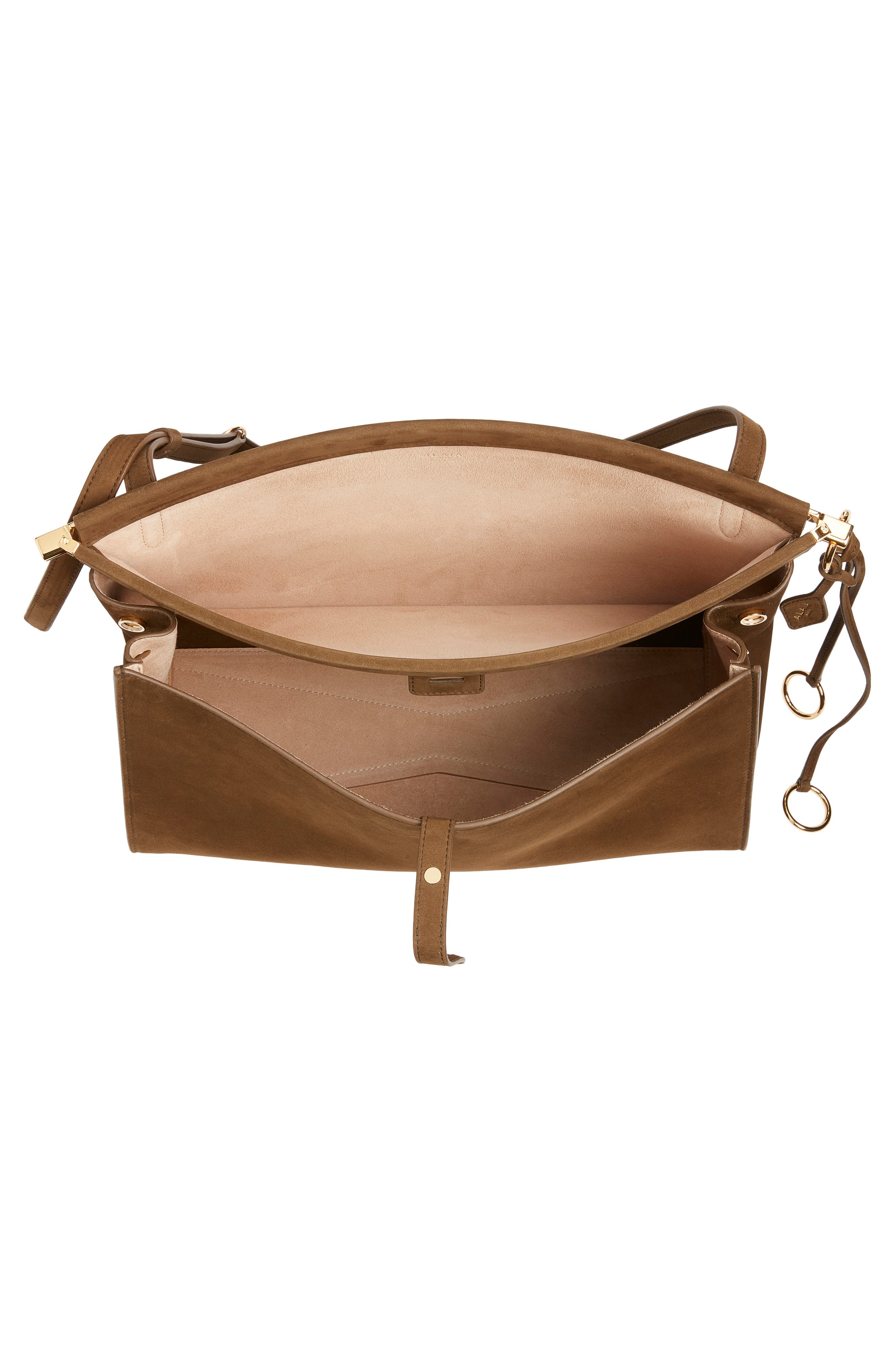 Alaïa Le Click Pocket Nubuck Leather East/West Shoulder Bag, Alternate, color, Khaki