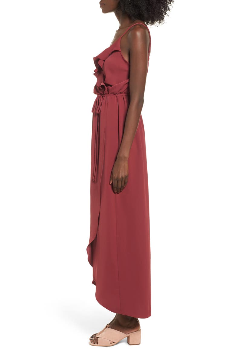 Ruffle Wrap Maxi Dress, Alternate, color, ROSEWOOD