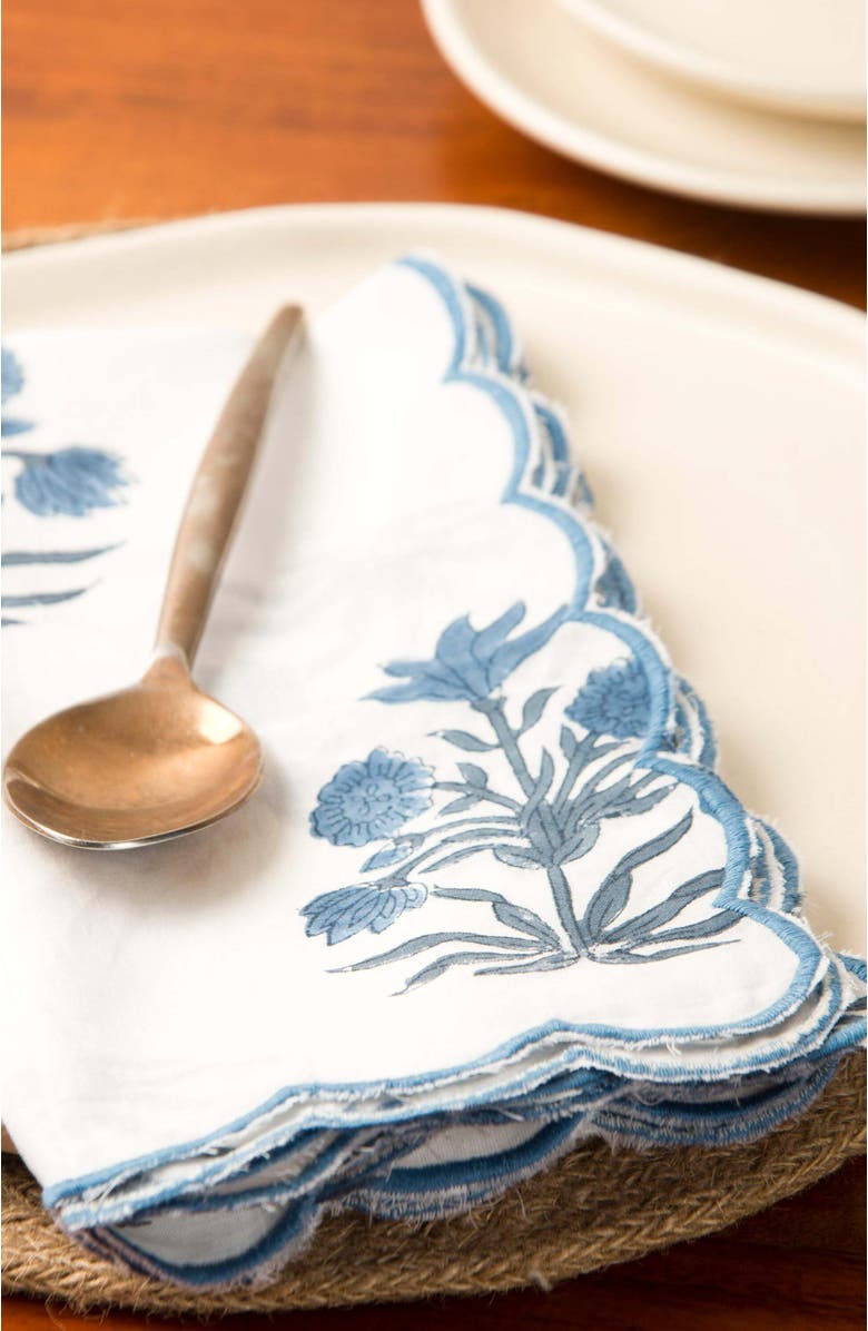 Mela Artisans Azure Handblocked Napkin Set, Alternate, color, White