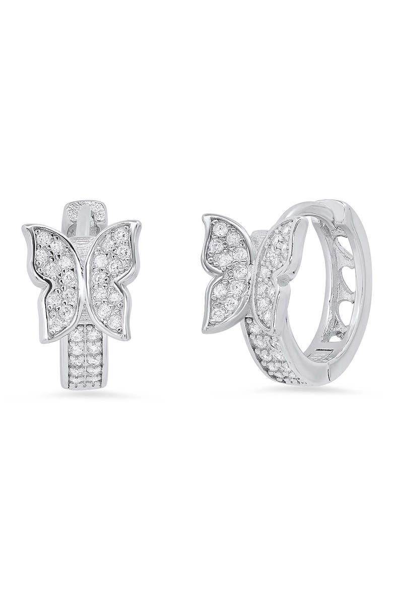 Butterfly Huggie Hoop Earrings, Main, color, SILVER