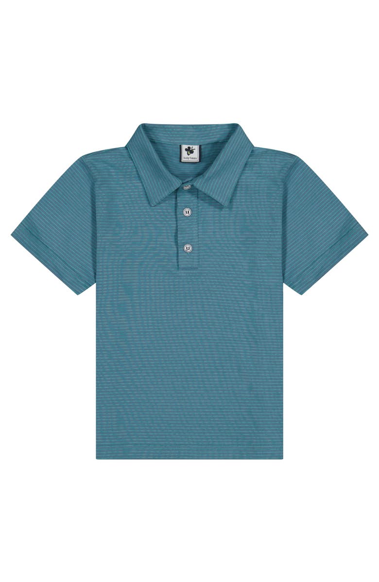 Busy Bees Boys Short Sleeve Polo Blue Green Mini Stripe, Main, color, Blue Green Mini Stripe