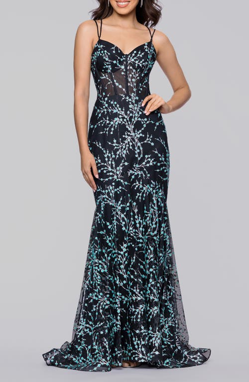 Blondie Nites Caviar Glitter Body-con Gown In Blue