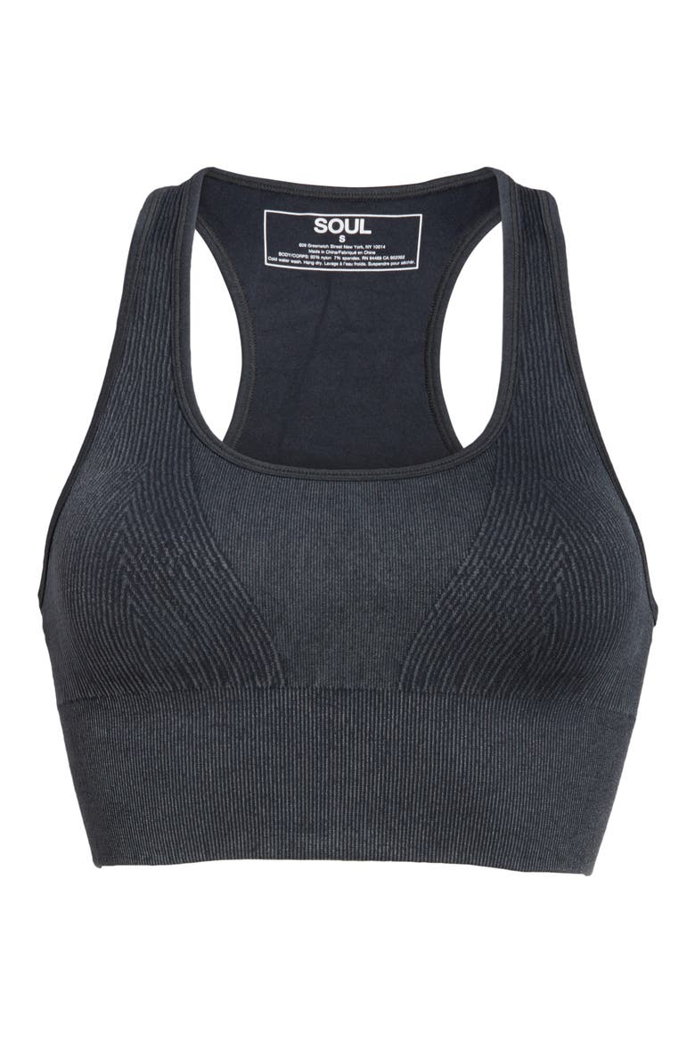 Miner Ribbed Seamless Longline Sports Bra, Alternate, color, BLACK