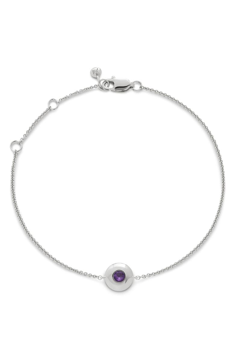 Monica Vinader February Birthstone Chain Bracelet, Main, color, Sterling Silver / Amethyst