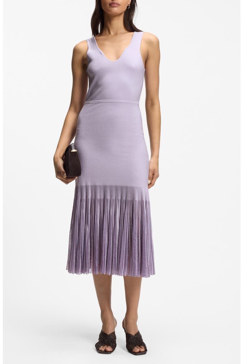 Floe Mixed Media Pleat Midi Dress, Alternate, color, LAVENDAR TIDE