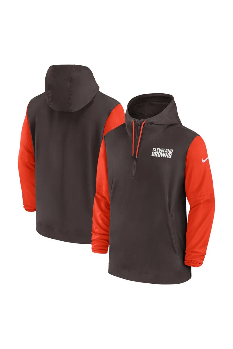 Men's Nike Brown/Orange Cleveland Browns 2024/25 Sideline Pre-Game Player 1/2-Zip Hoodie Jacket, Main, color, Brown