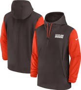 Nike Men's Nike Brown/Orange Cleveland Browns 2024/25 Sideline Pre-Game Player 1/2-Zip Hoodie Jacket