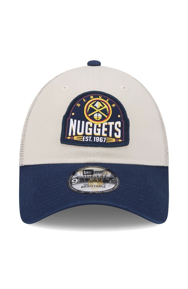 New Era Men's New Era Khaki/Navy Denver Nuggets Throwback Patch Trucker 9FORTY Adjustable Hat, Alternate, color, 