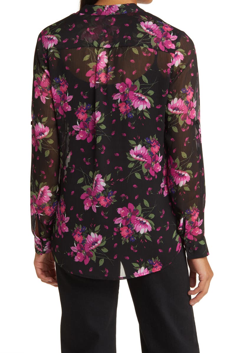 KUT from the Kloth Jasmine Chiffon Button-Up Shirt, Alternate, color, Chelles Bouquet Black Purple
