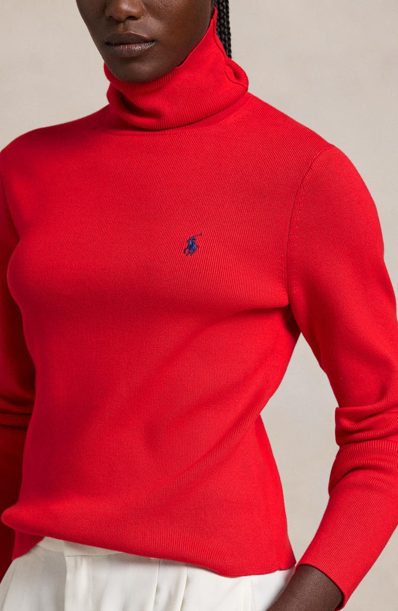 Polo Ralph Lauren Pima Cotton Blend Turtleneck Sweater, Alternate, color, Pandora Red