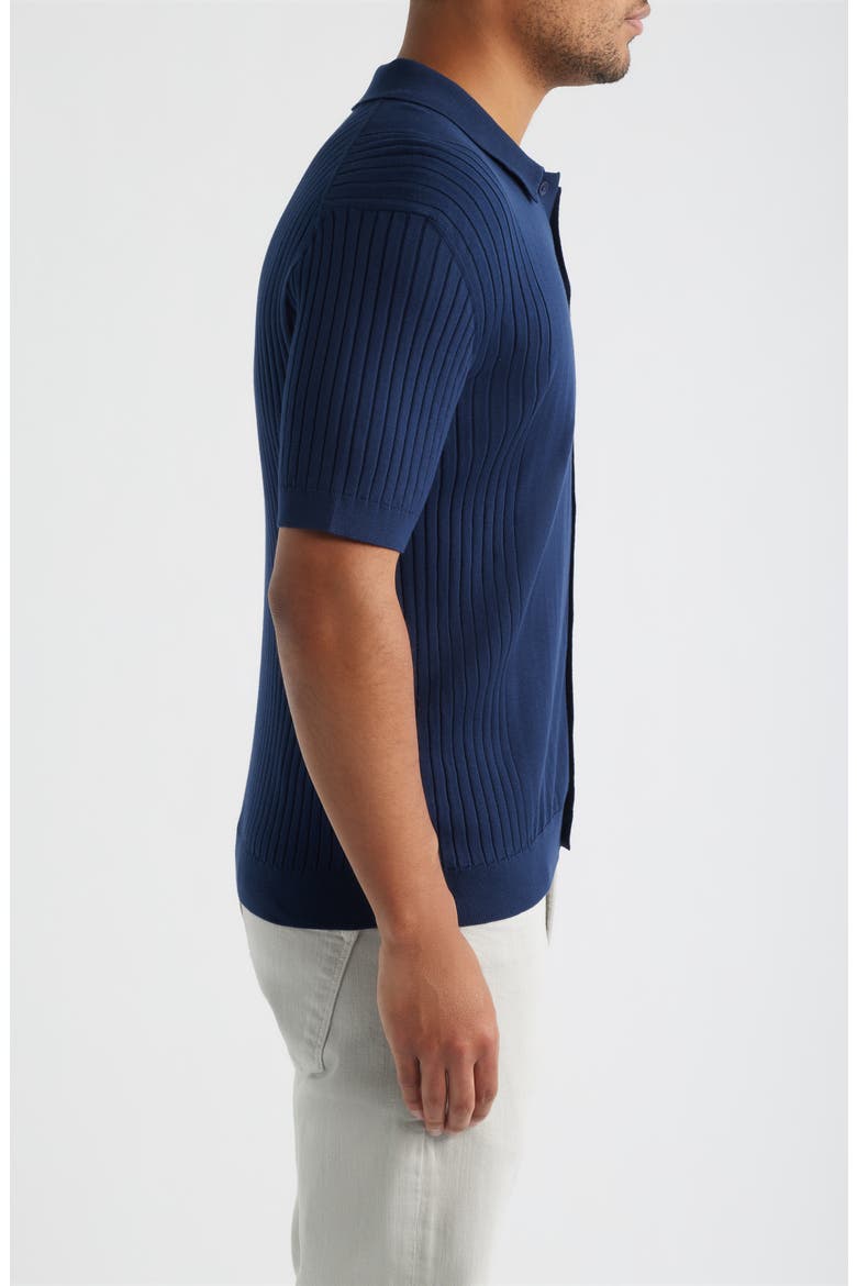 Short Sleeve Button-Up Cotton & Silk Sweater, Alternate, color, DRESS BLUES