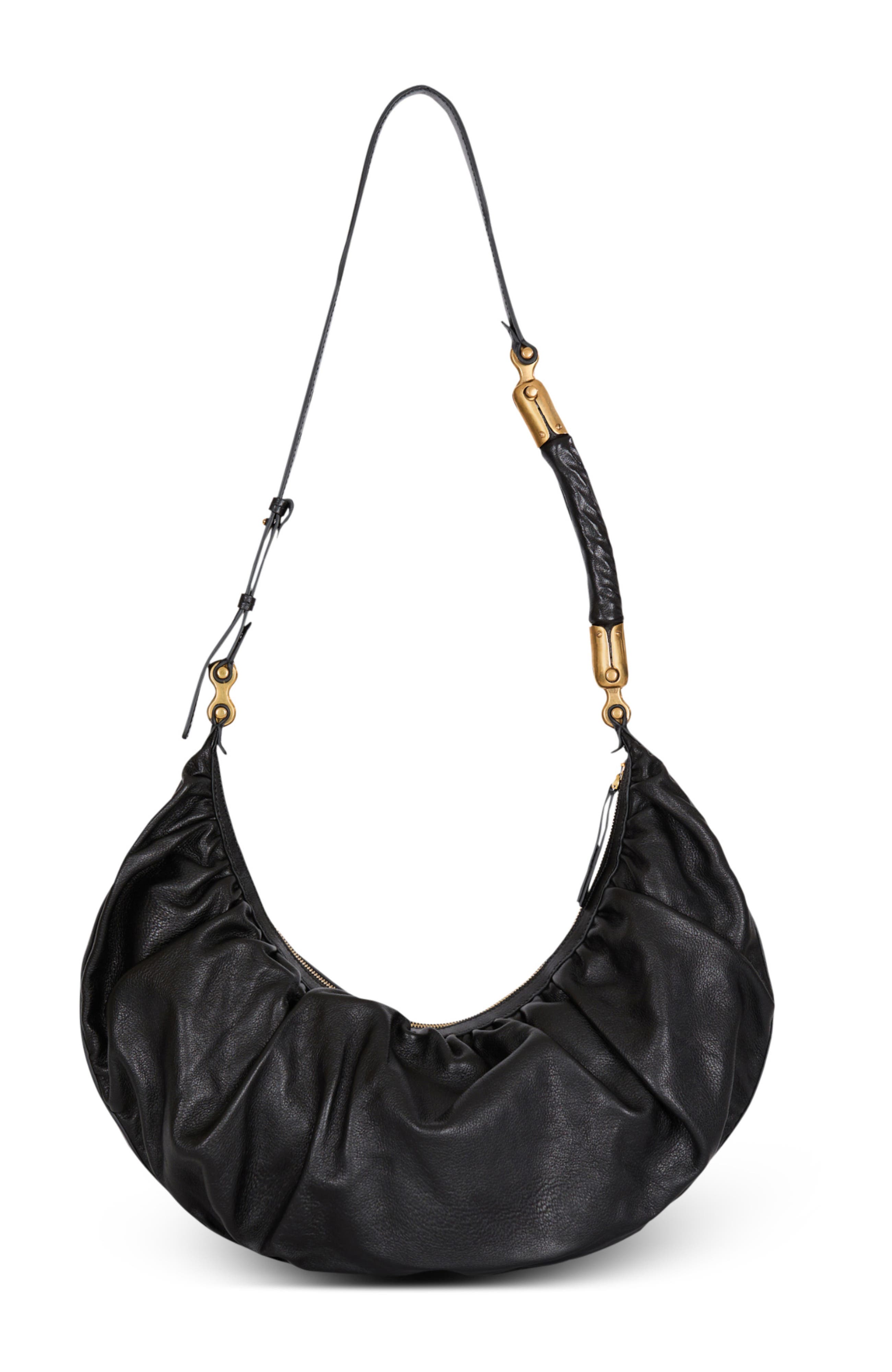 Balmain Ebene Hobo bag in calfskin leather, Alternate, color, Black
