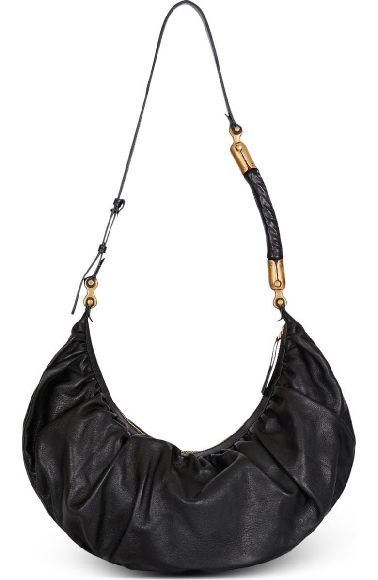 Balmain Ebene Hobo bag in calfskin leather, Alternate, color, Black