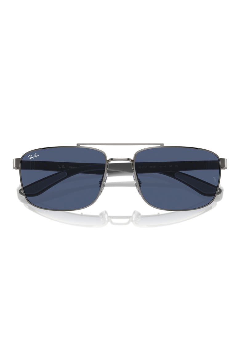 60mm Rectangular Sunglasses, Alternate, color, GUNMETAL