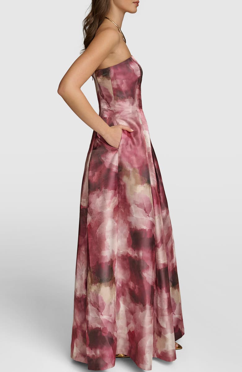 Donna Karan New York Watercolor Print Strapless Gown, Alternate, color, 