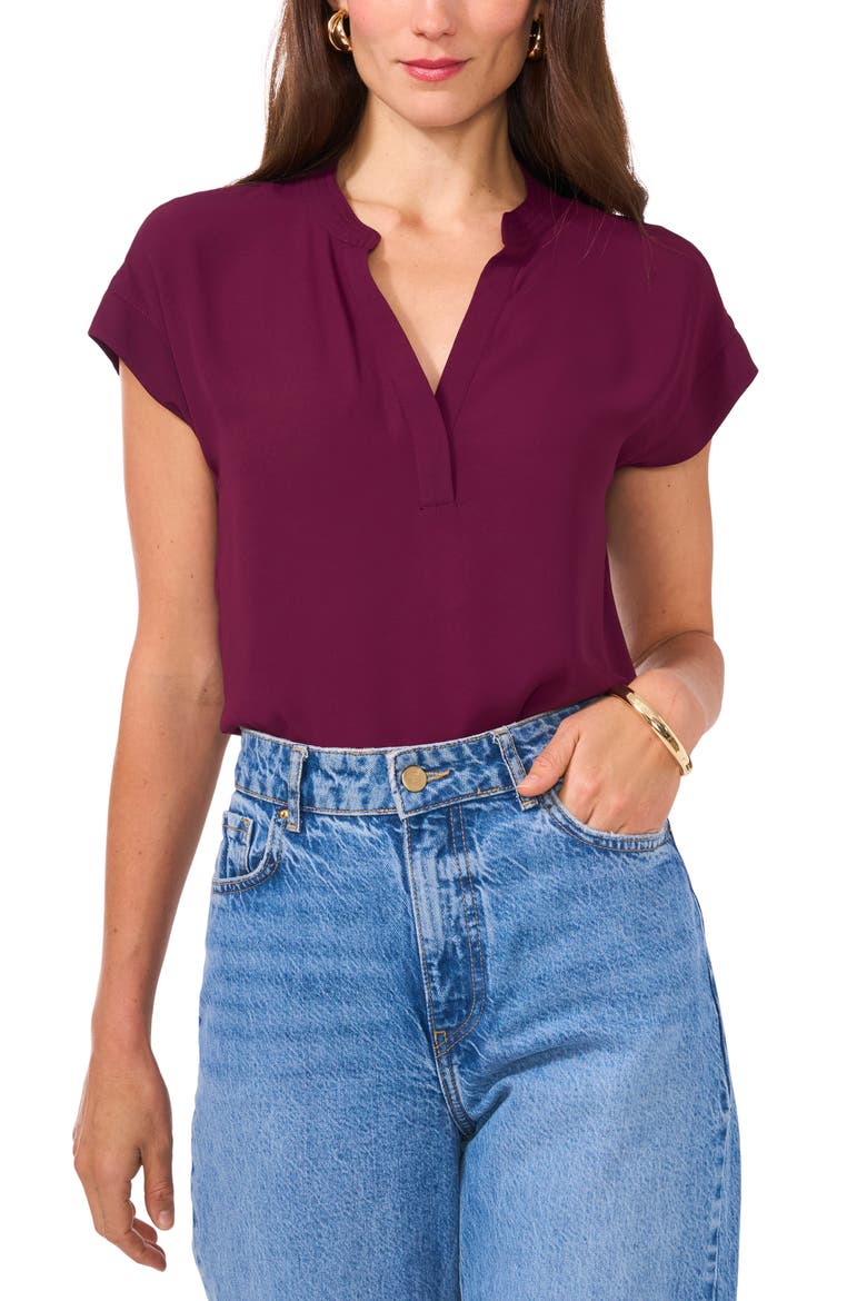 Split Neck Georgette Top, Main, color, MULBERRY