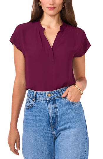 Vince Camuto Split Neck Georgette Blouse In Purple