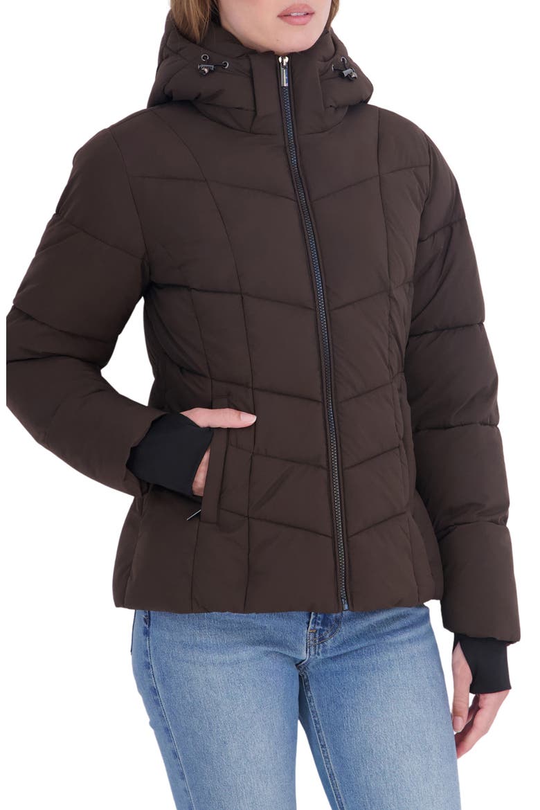 Stretch Short Puffer Jacket, Alternate, color, BROWN