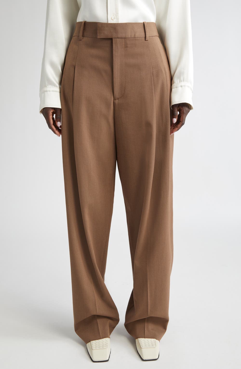 Mélange Wool Blend Stretch Tricotine Pants, color, 2026 EBONY/ LIGHT JUTE MEL