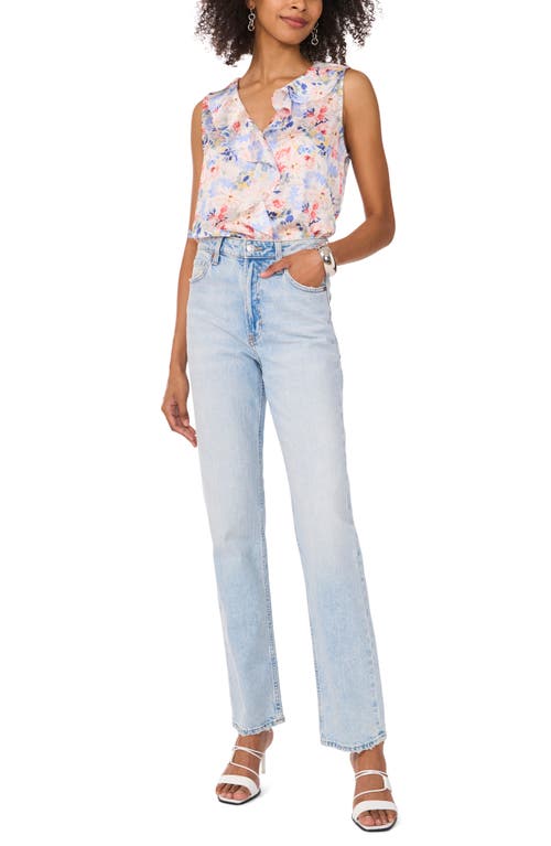 Shop Vince Camuto Floral Ruffle Detail Sleeveless Top In Ultra White
