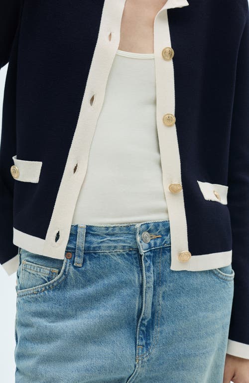 Mango Cardigan With Contrasting Trim In Dark Navy