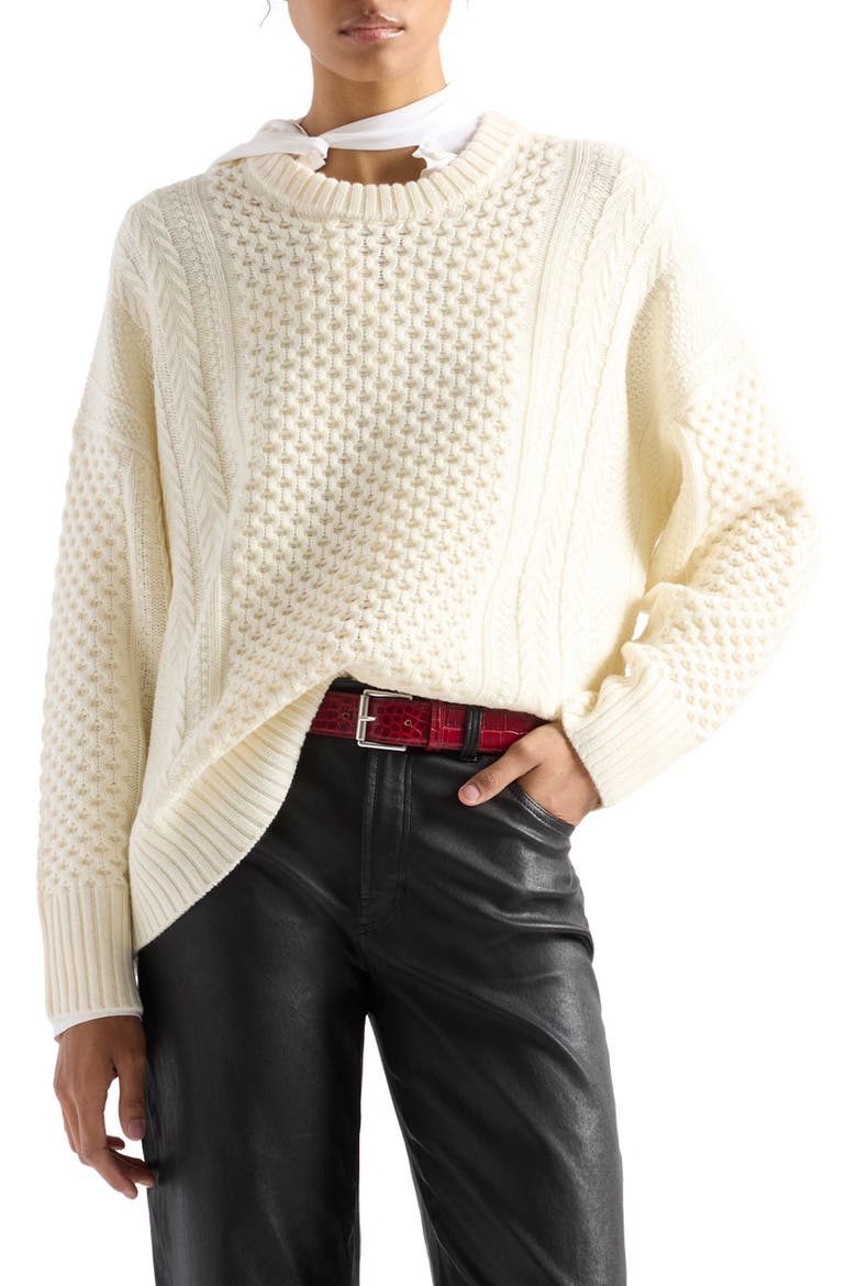 Fisherman Wool Sweater, Main, color, WOOL ECRU