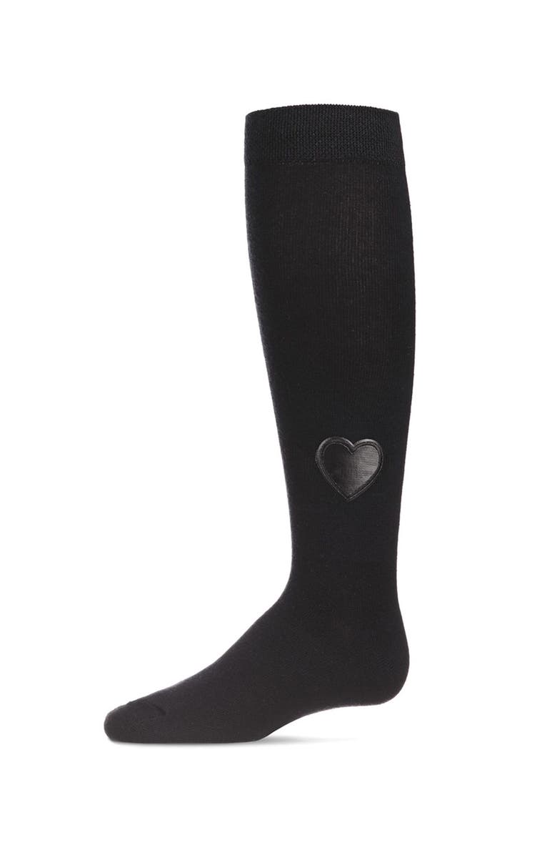 MeMoi Heart Patch Knee High Socks, Main, color, Black
