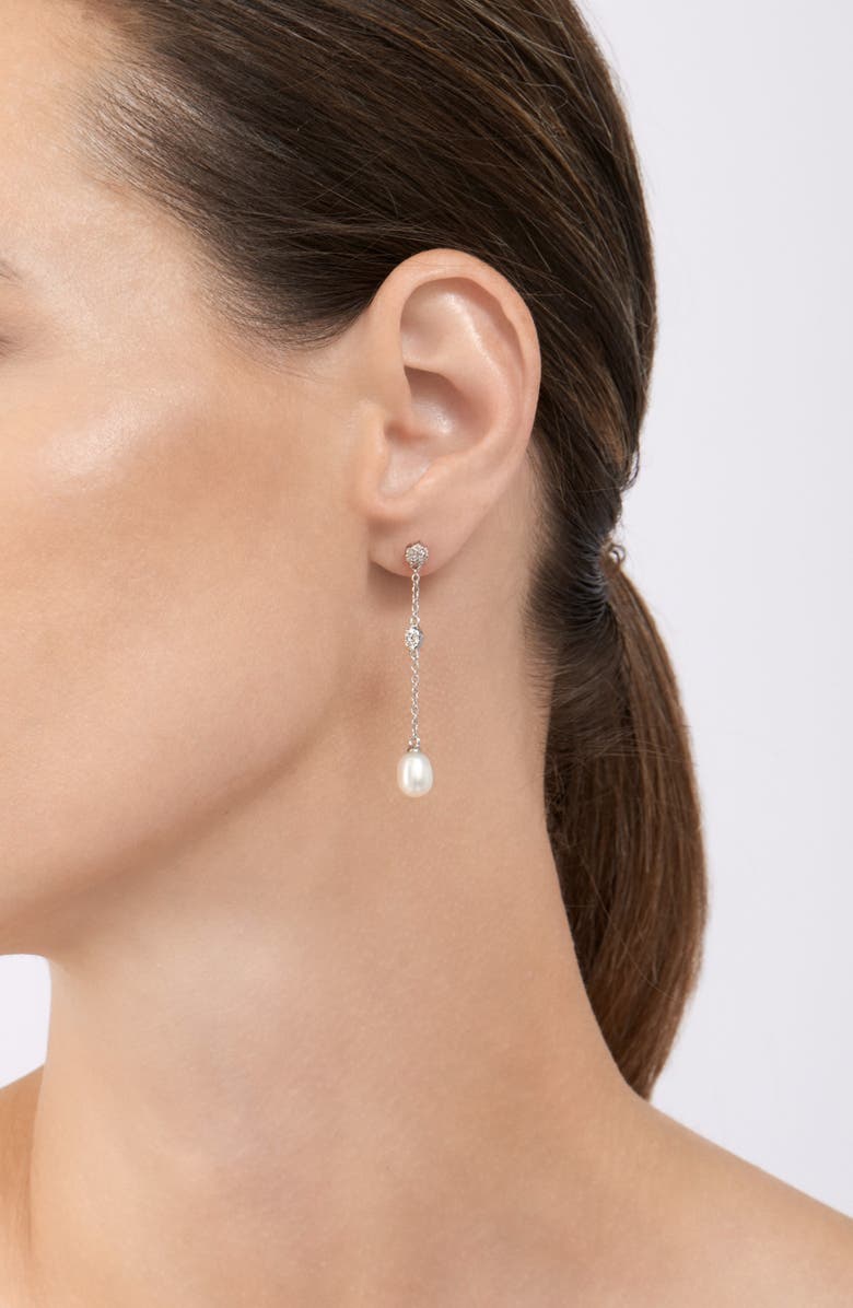 Adornia Freshwater Pearl Station Necklace & Drop Earrings Set, Alternate, color, Rhodium/ Freshwater Pearl