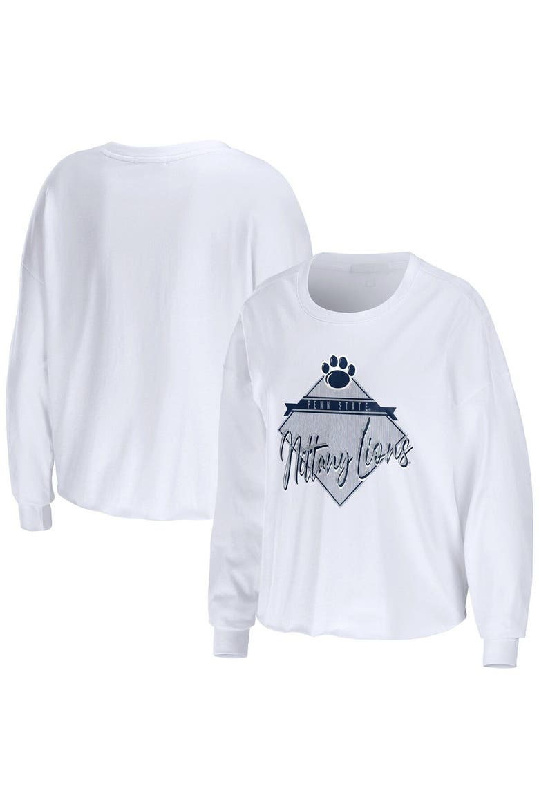 Women's WEAR by Erin Andrews White Penn State Nittany Lions Diamond Long Sleeve Cropped T-Shirt, Main, color, White