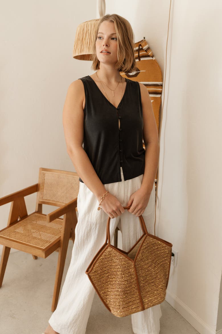 The Cupro Button Front Tank, Alternate, color, INK