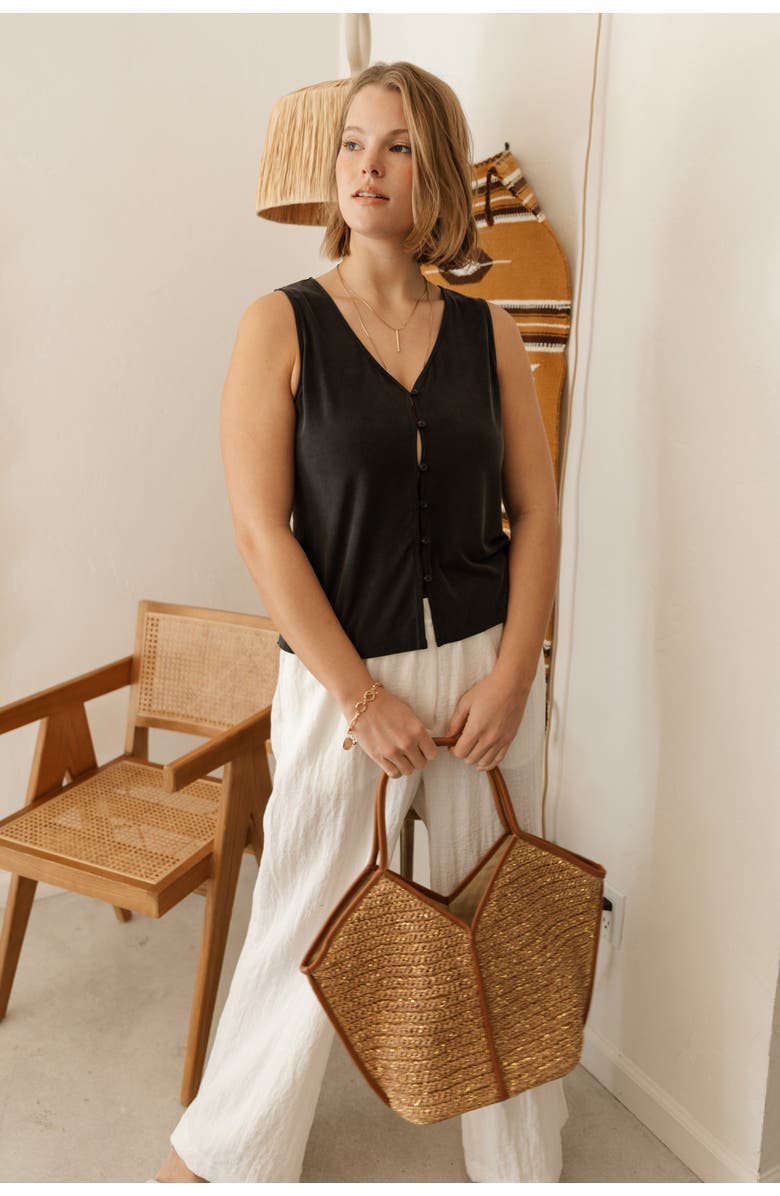 KADA The Cupro Button Front Tank, Alternate, color, Ink