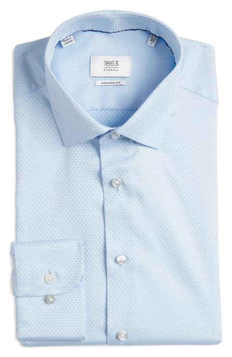 Modern Fit Dot Pattern Non-Iron Cotton Dobby Dress Shirt (Regular & Big)