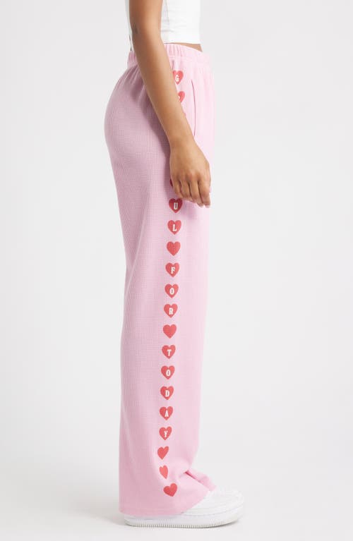 The Mayfair Group Grateful For Today Waffle Knit Fleece Graphic Sweatpants In Pink