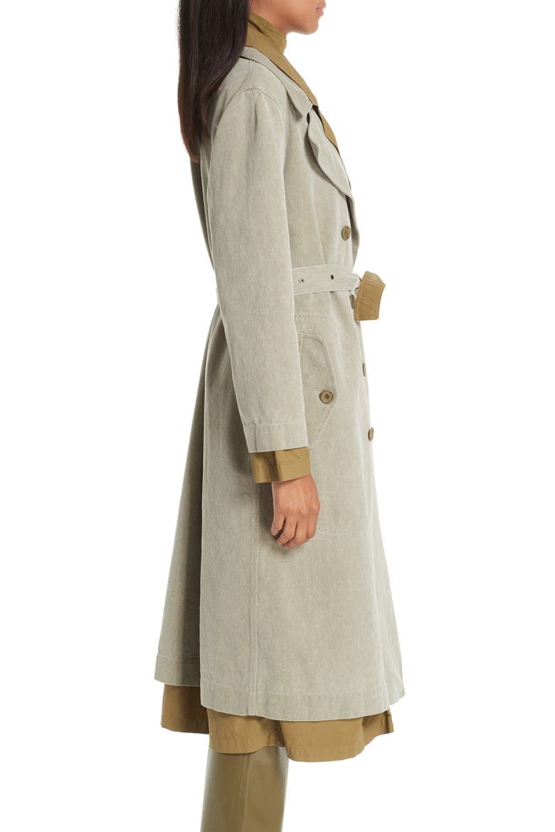 Devin Layered Cotton Canvas Trench Coat, Alternate, color, OLIVE