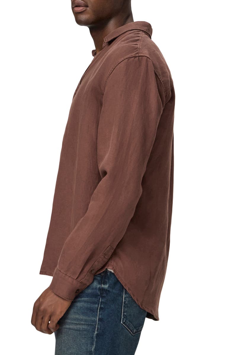 PAIGE Peters Linen Blend Button-Up Shirt, Alternate, color, Vintage Midnight Bordeaux