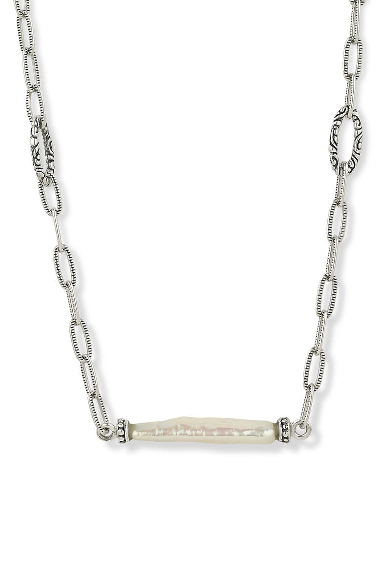 Two-Tone Biwa Pearl Pendant Necklace, Main, color, SILVER/ 18K GOLD/ PEARL