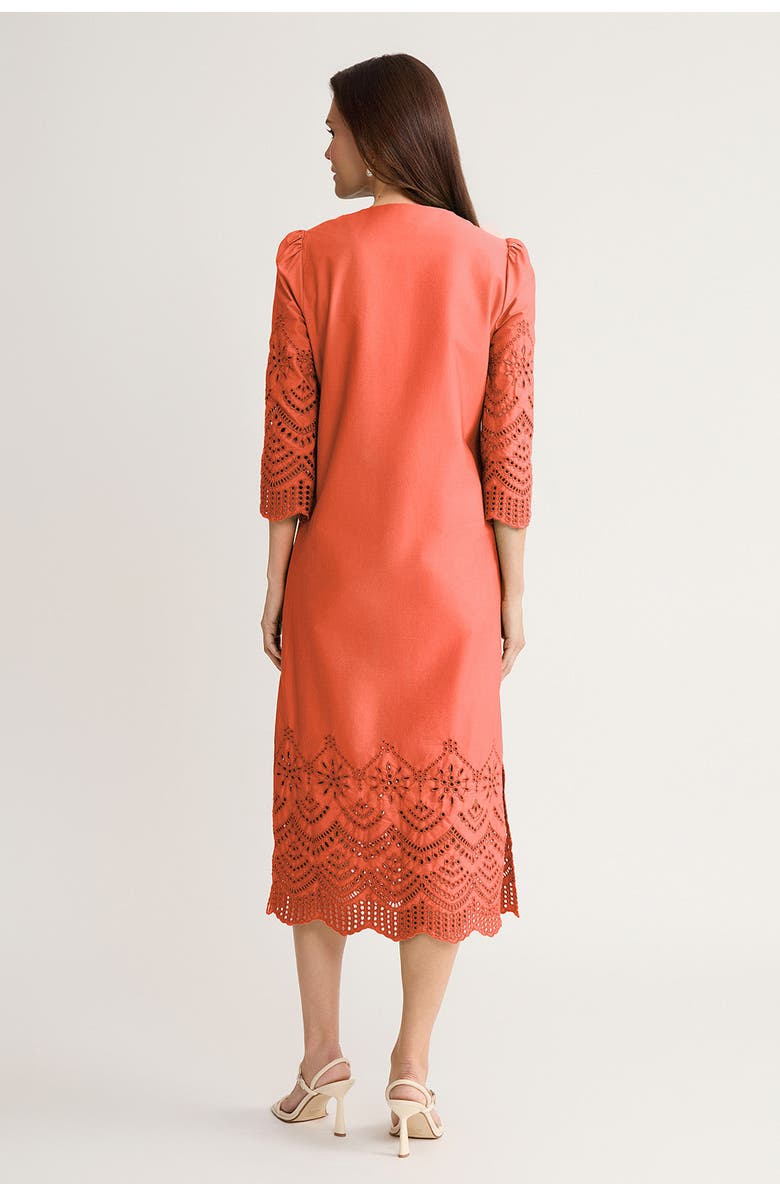 Ming Wang Eyelet Straight Cotton Maxi Dress, Alternate, color, Sunkist Coral