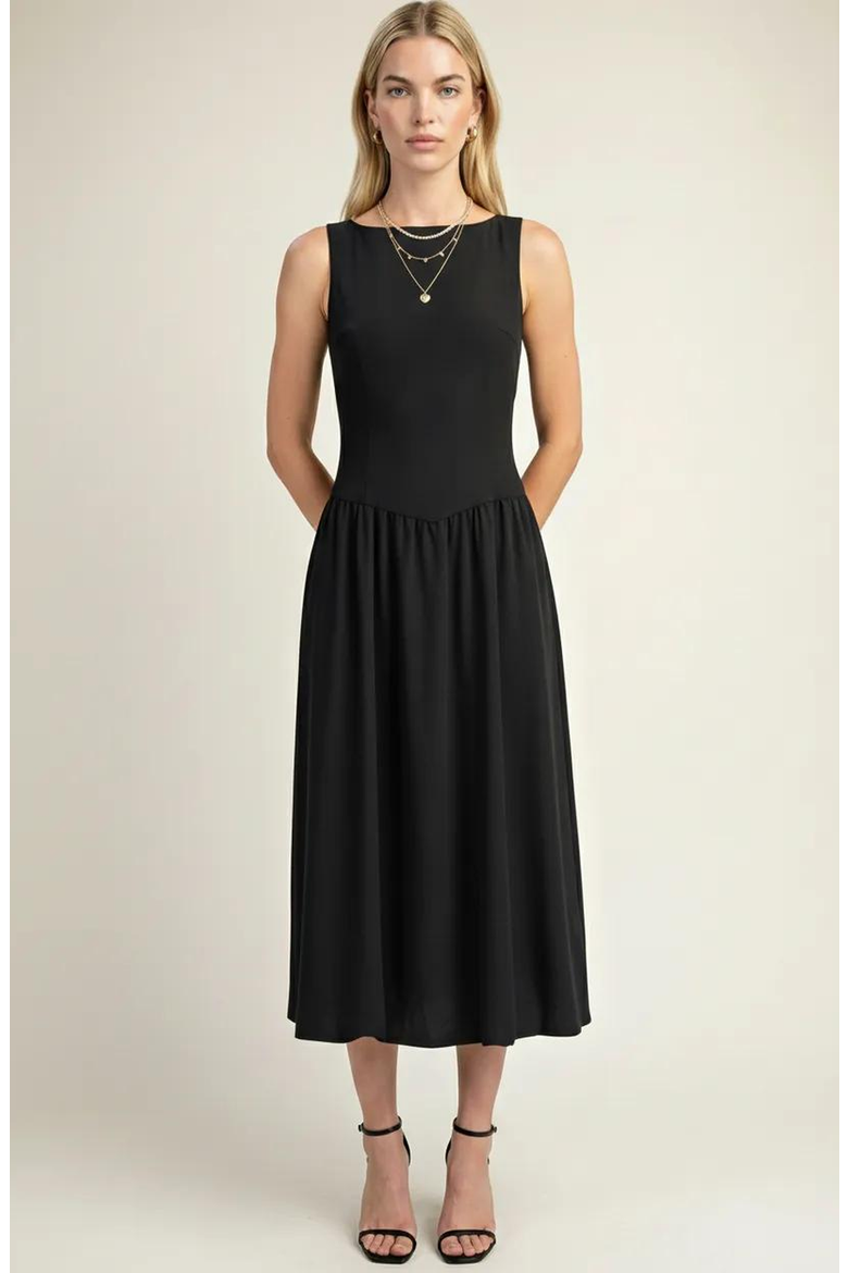 black sleeveless flare dress Nouve V-Neck Sleeveless Flare Dress [Black] by W Concept