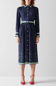 LK Bennett Kate Heart Print Long Sleeve Belted Midi Shirtdress
