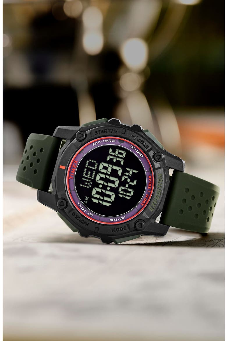 Expedition Ridge Solar Digital Silicone Strap Watch, 49mm, Alternate, color, GREEN