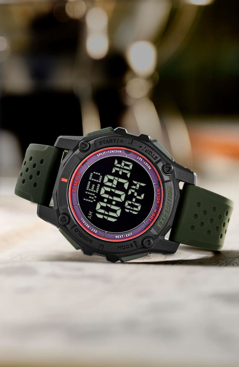 Timex<sup>®</sup> Expedition Ridge Solar Digital Silicone Strap Watch, 49mm, Alternate, color, Green