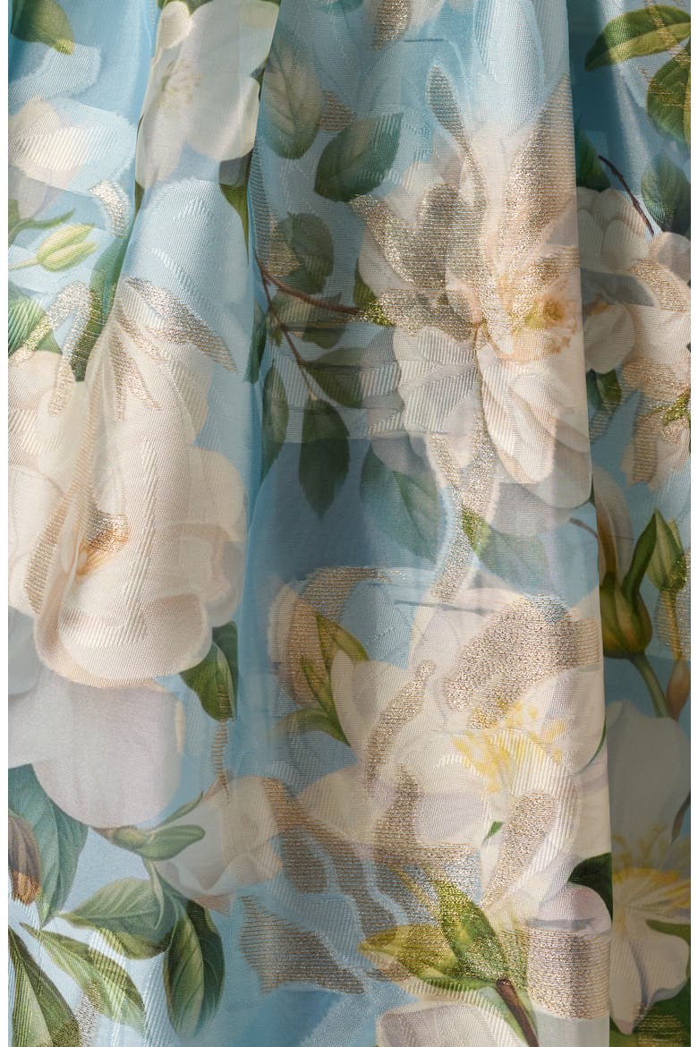 Gathered Floral Organza Midi Dress, Alternate, color, BLUE MULTI