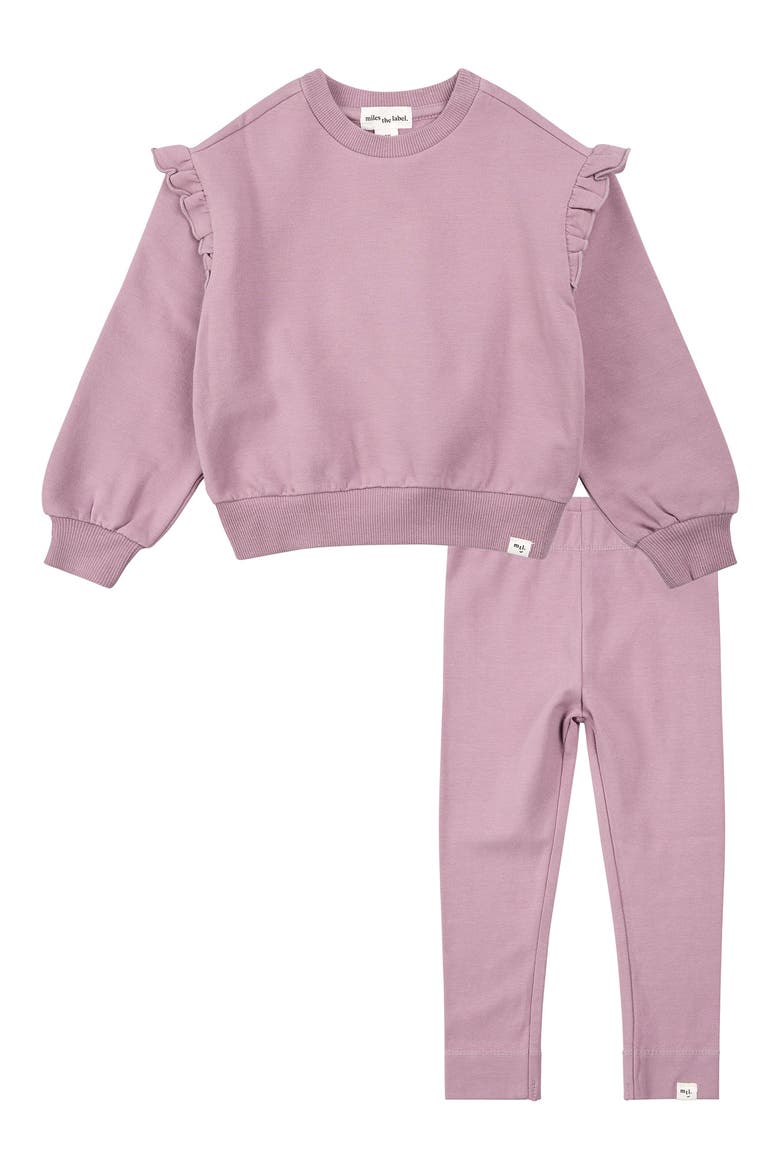Ruffle Sweatshirt & Leggings Set, Main, color, DUSTY PURPLE