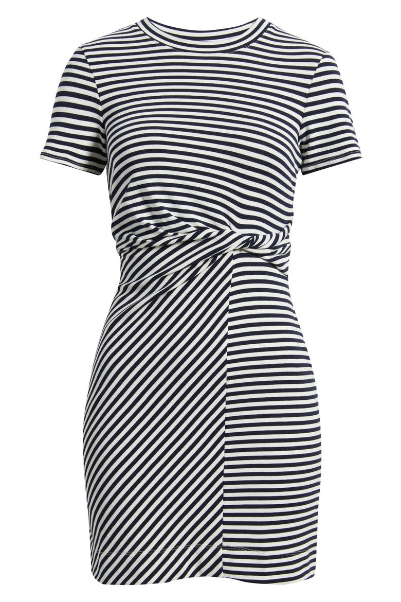 Striped Twist Detail Stretch Cotton T-Shirt Dress, Alternate, color, CLASSIC NAVY