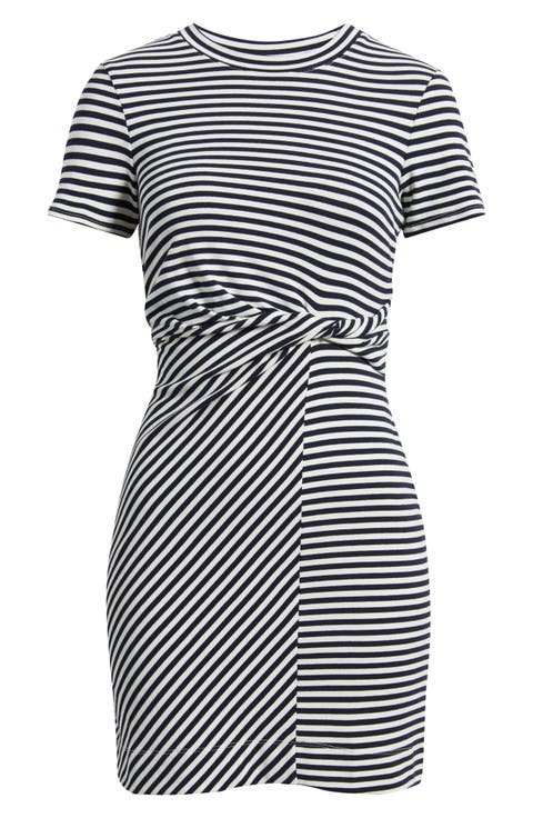 Striped Twist Detail Stretch Cotton T-Shirt Dress (Petite)